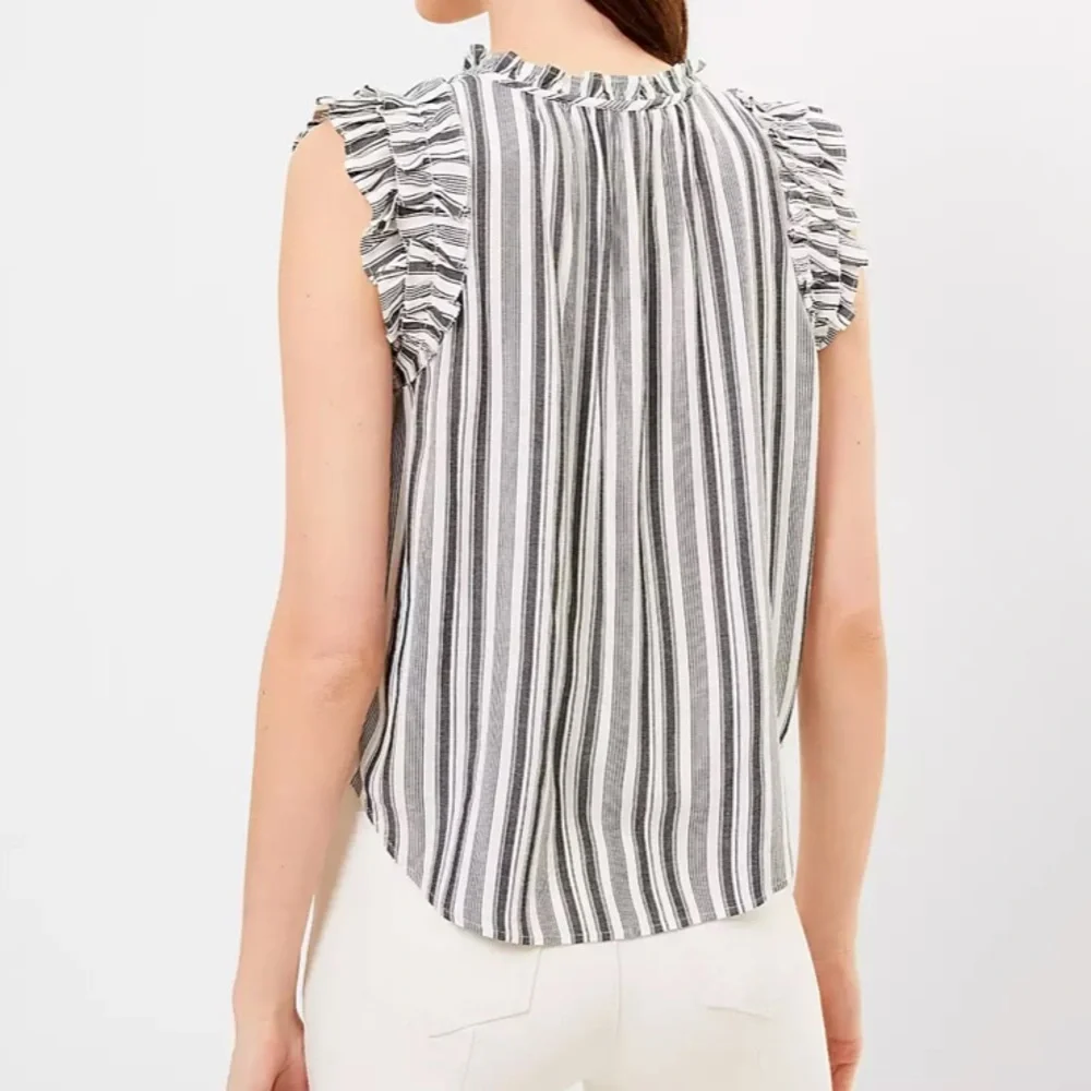 LOFT Striped Ruffle Split Neck Shell Size M - Picture 2 of 11